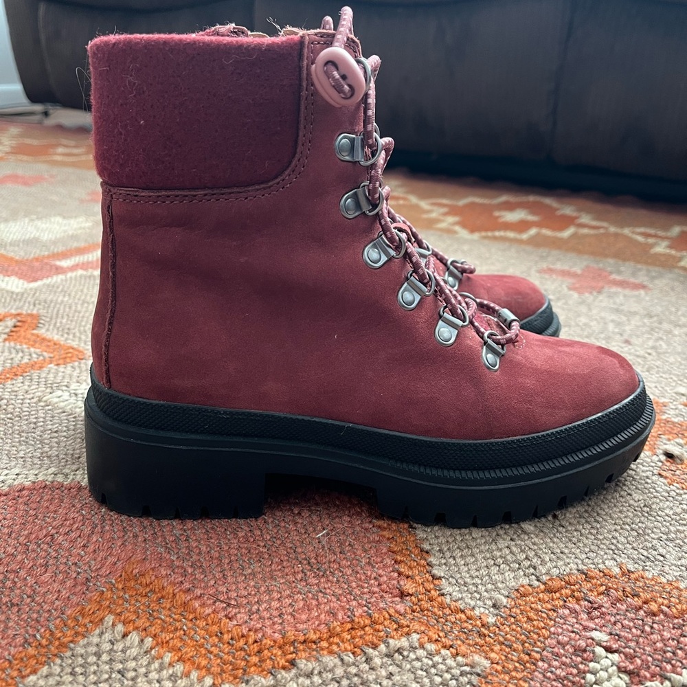 Lucky Brand Burgundy Combat Boots with Padded Collar